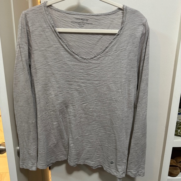 Erin Gray Long Sleeve MESSY V Tee in Gray Pima Cotton Slub - Picture 1 of 3